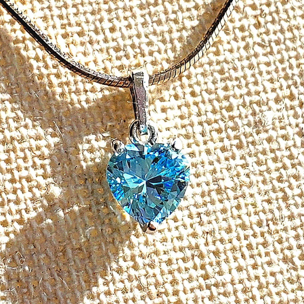 NWT blue topaz heart w sterling chain 2nd listing
